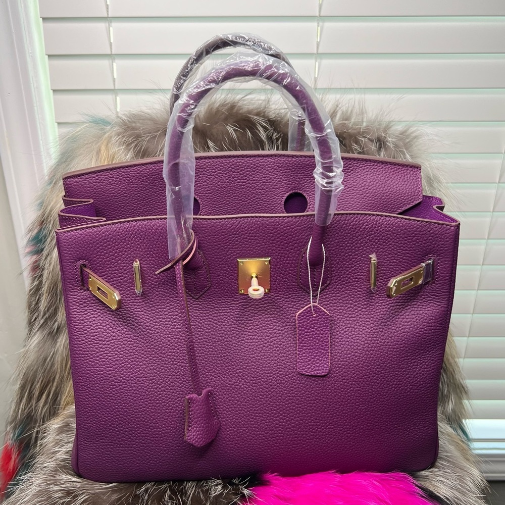 $SOLD$ Purple Genuine Leather Sloan Handbag 35cm with gold hardware. - Picture 9 of 9